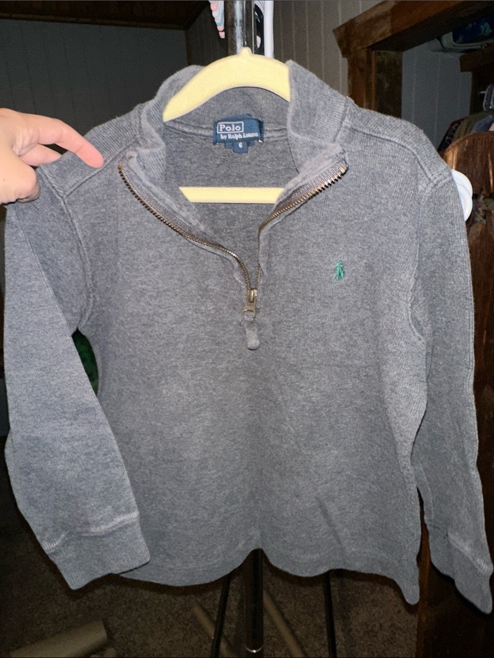 Polo by Ralph Lauren Gray Zip-Neck Pullover with Green Pony